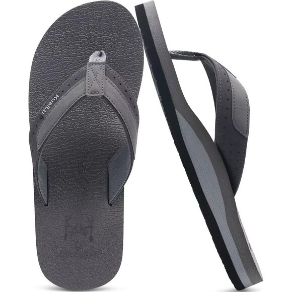 〽️Men\'s Flip Flop Sandal Gray Leather Slip On Arch Support Comfortable Shoes main image 7